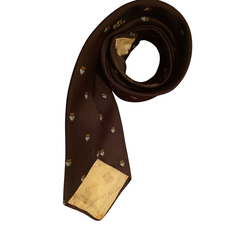 Vintage Sears The Mens Store Arc de Triomphe Brown Crest Crown Motif Necktie